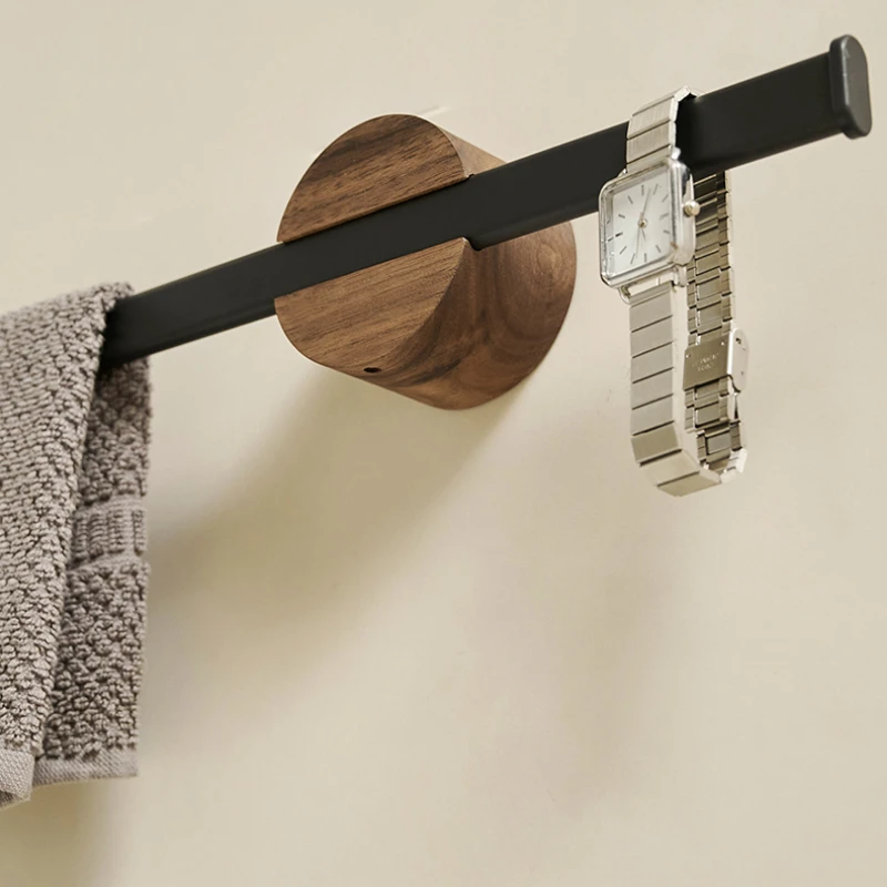 Space Saving Wall Mounted Towel Rack Hanger Aluminum Wood Bathroom Shelf Kitchen Storage Multi Functional