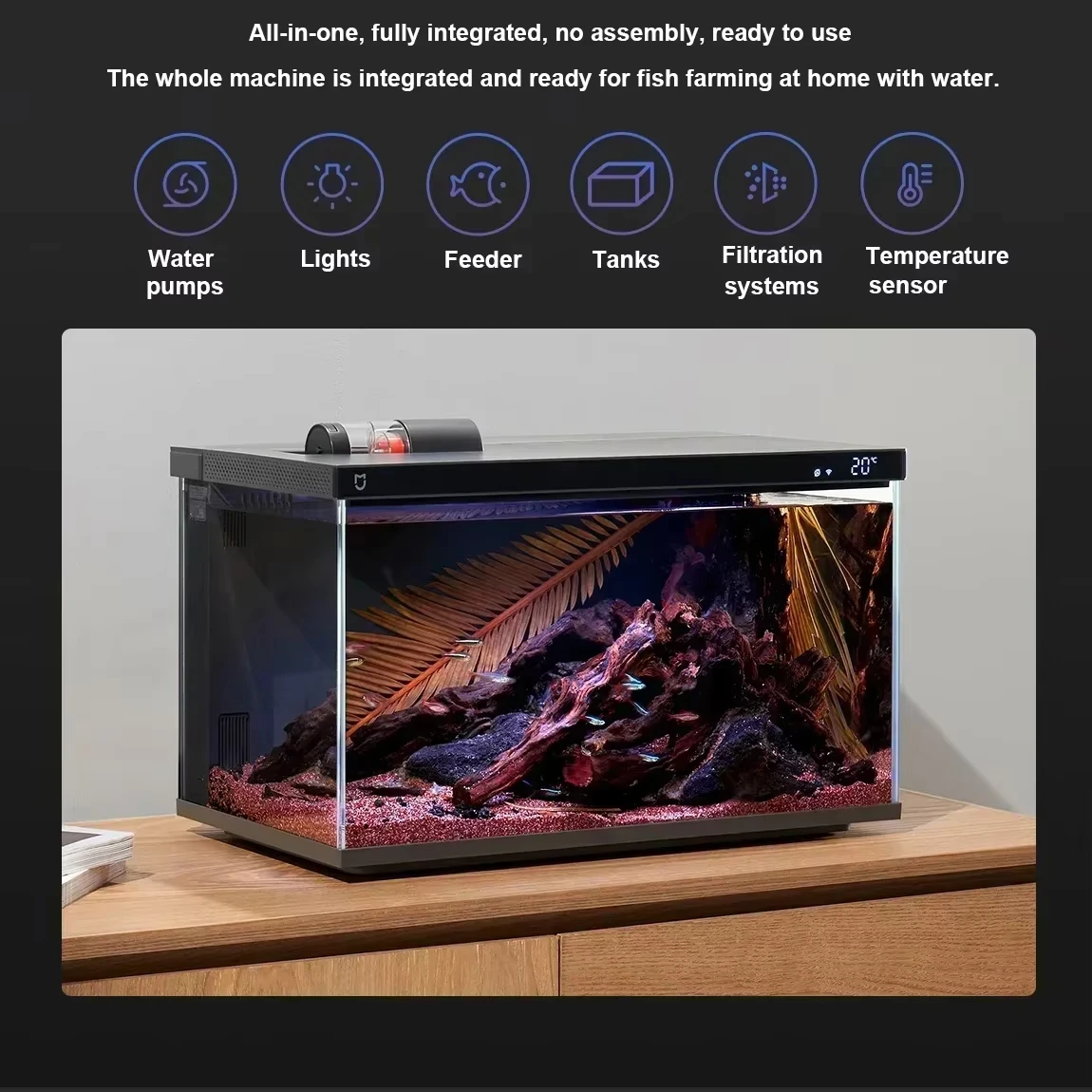 Mijia Intelligent Fish Tank MYG100 APP Remote Control Full Color Domain Lighting Ultra White Glass Triple Filter Desktop Ecology