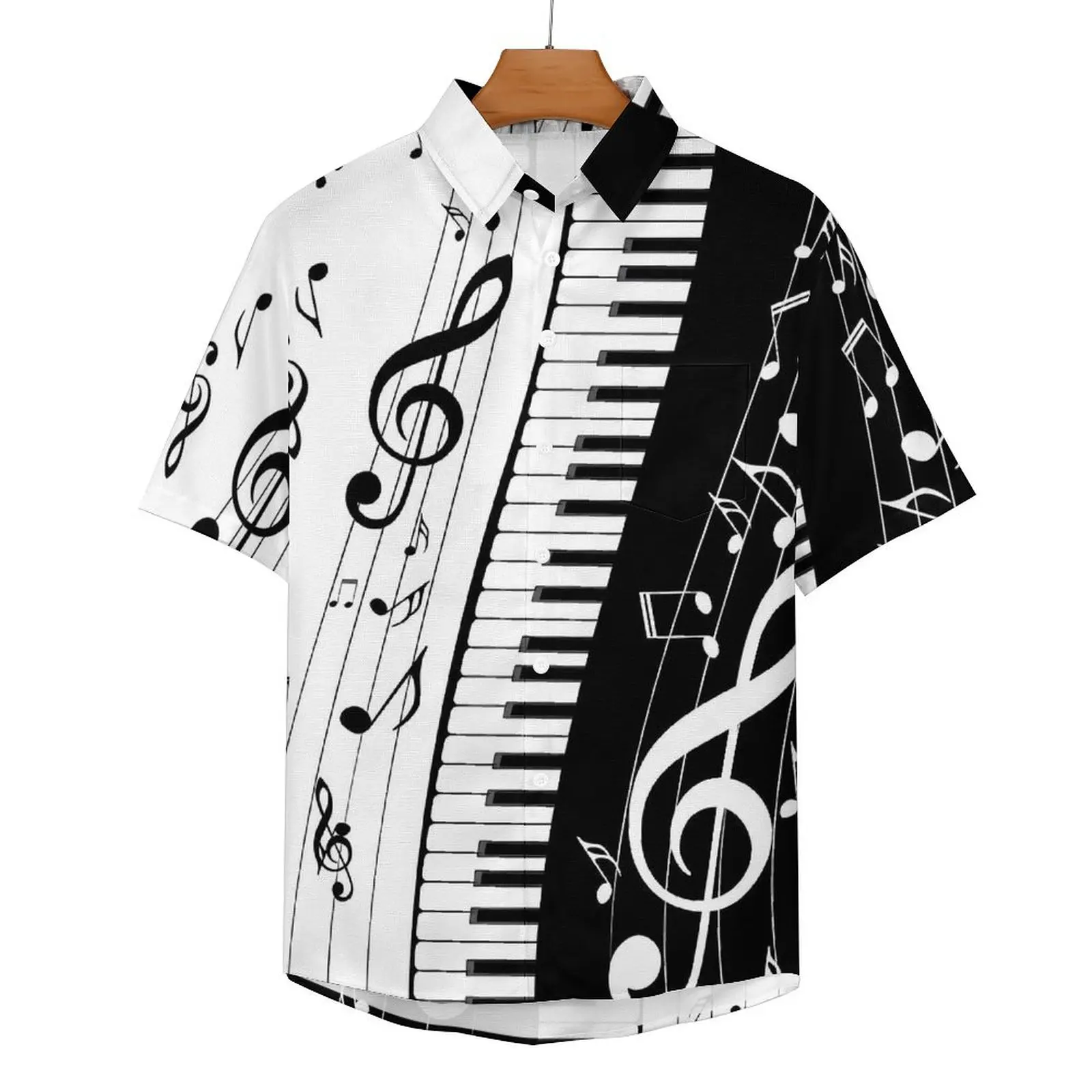 

Piano Keys Casual Shirt Music Notes Vacation Loose Shirt Hawaiian Stylish Blouses Short Sleeve Graphic Oversize Top