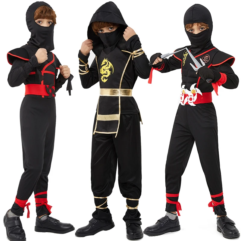 

Ninja Clothes Cosplay Costume Wig Blue Gold Kids Suits Anime Halloween Hero Dress Halloween Carnival Party Children'S Gift