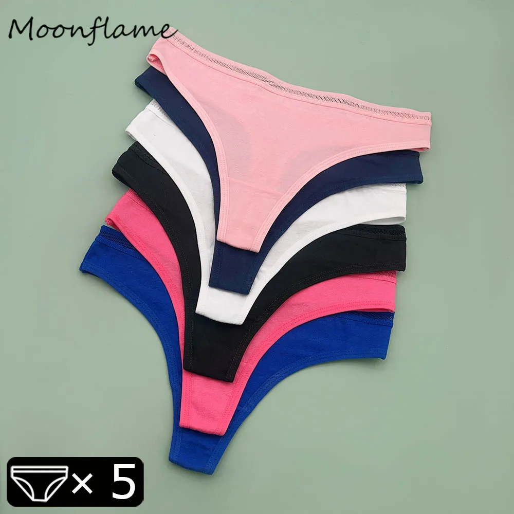 

Moonflame 5 Pcs Ladies Underwear Woman Panties Sexy Low-Rise G String Cotton Thongs