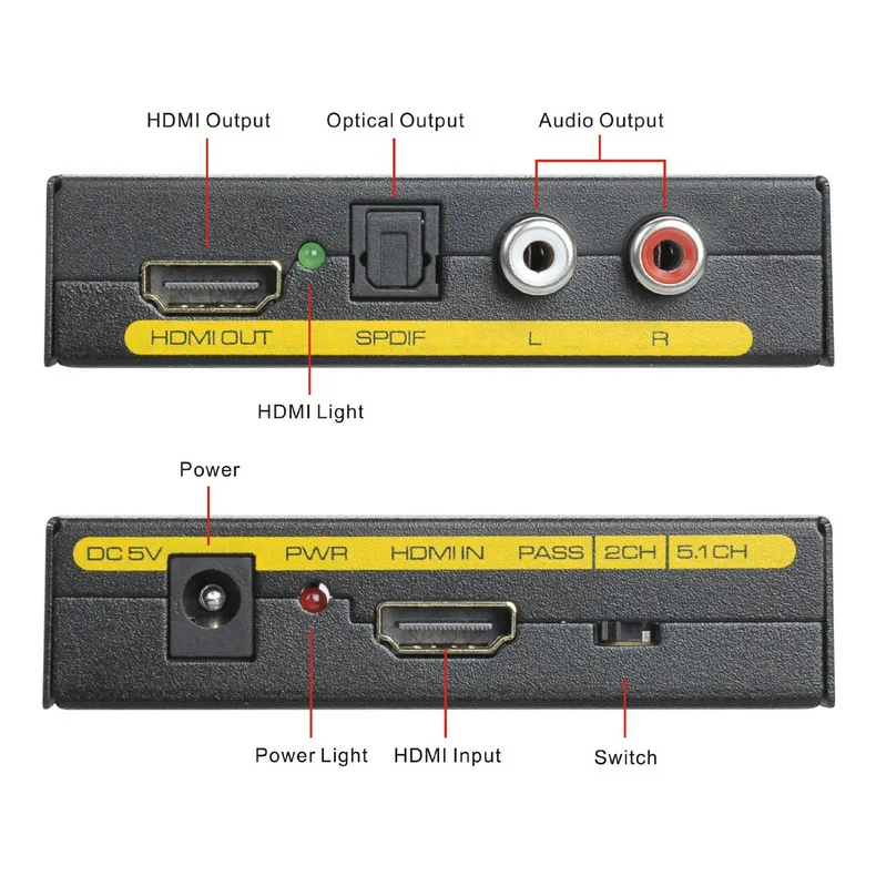 1080P HDMI to Optical Toslink Spdif R/L RCA 5.1CH HDMI Audio Extractor Splitter Video Audio Converter for PS4 Xbox DVD HDTV