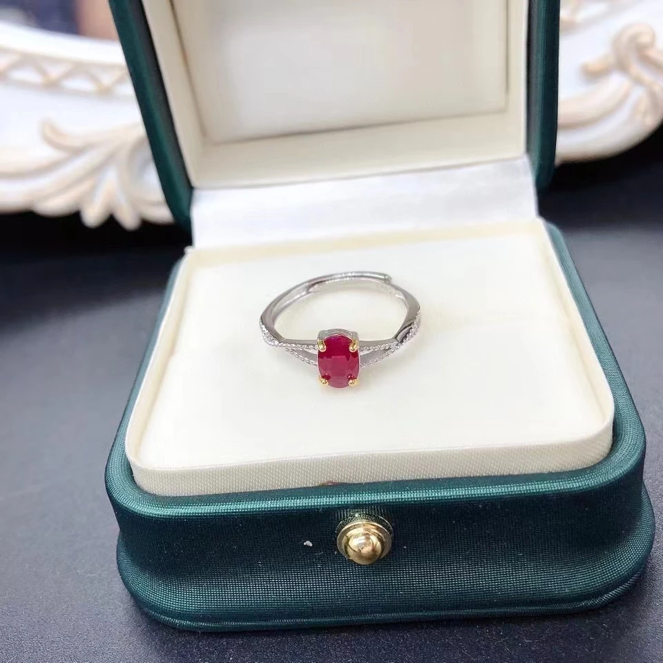 KJJEAXCMY Boutique Jewelry 925 Sterling Silver Set Natural Ruby Women's Ring Gift Party Birthday Girl Christmas New Year