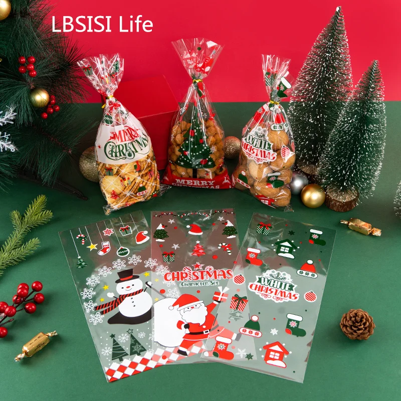 

LBSISI Life-Christmas Gift Bags Food Cookie Chocolate Bread Candy Cake Biscuit Packaging Baby Shower Kids Party 50Pcs