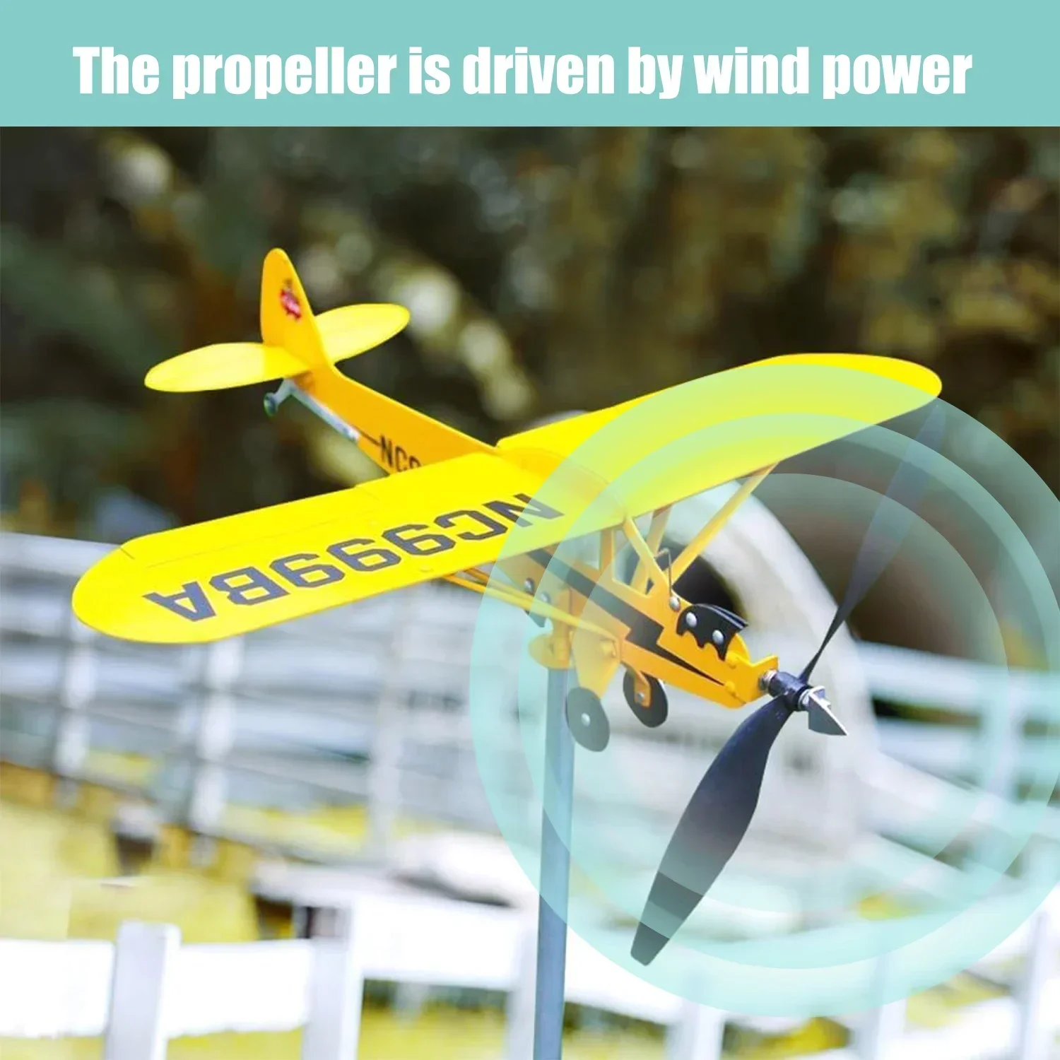 3D Garden Decor Piper J3 Cub Wind Spinner Plane Metal Airplane Windmill Outdoor Roof Wind Speed Indicator DIY,Not Weathervane