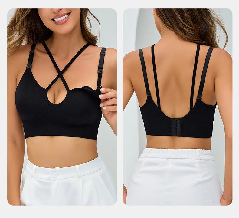 Cross Strap Maternity Nursing Bra Front Open Wireless Thin Cup Breastfeeding Bras Removable Pads Pregnancy Postpartum Underwear