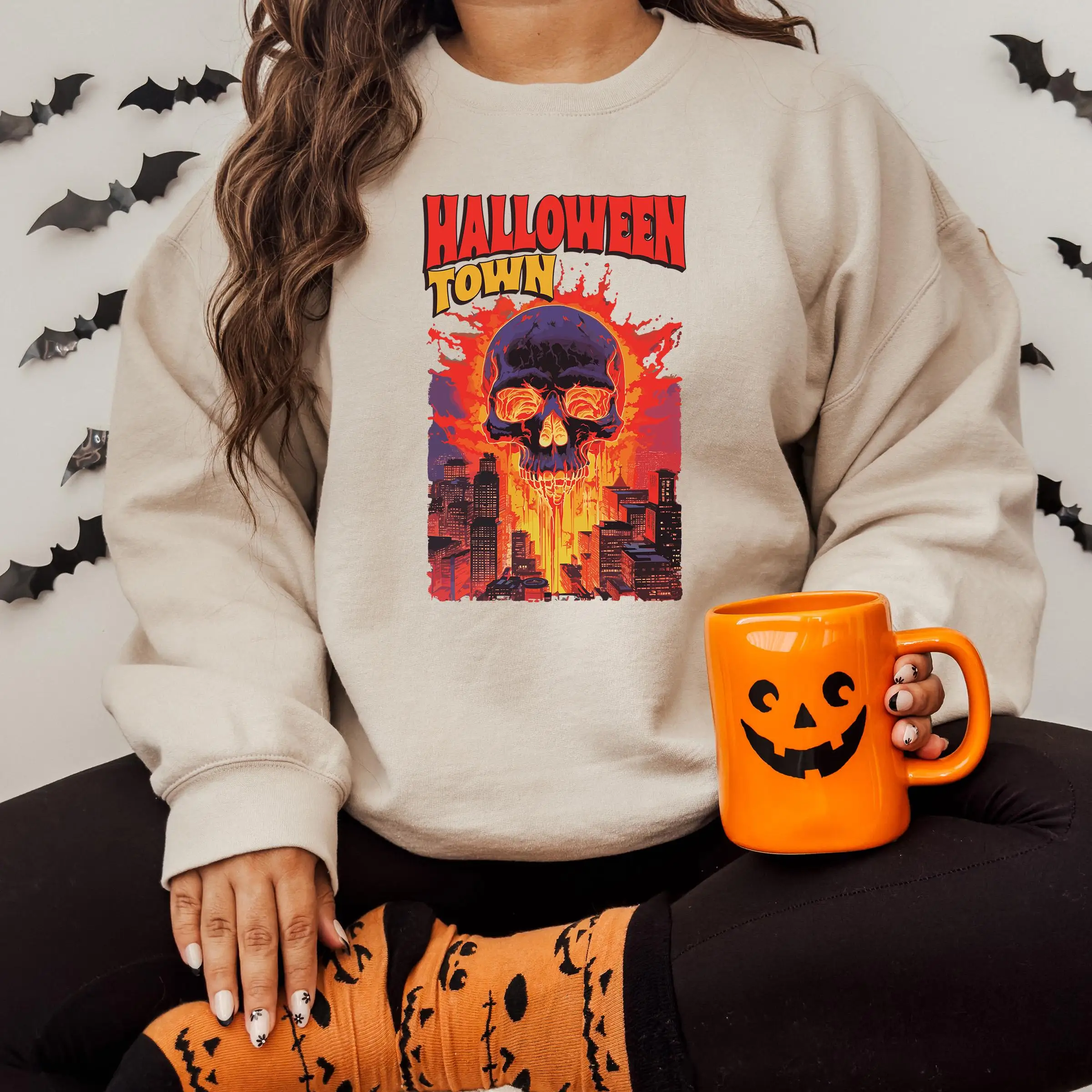 

Толстовка с капюшоном «Планяющий ЧЕРЕП» на Хэллоуин, страшный череп и пламя, толстовки с длинными рукавами, осенняя толстовка с круглым вырезом