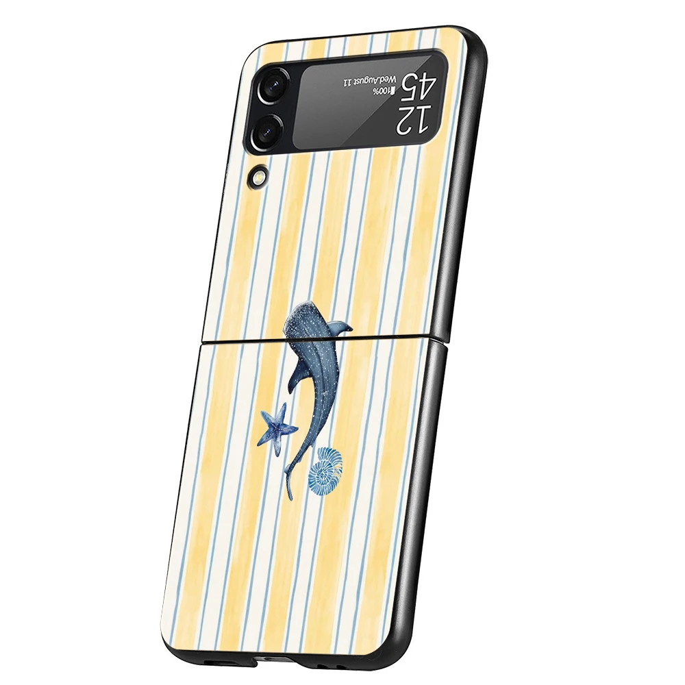 Phone Case for Samsung Galaxy Z Flip 3 4 5 6 7 8 Folding Shell For Samsung Z Flip4 PC Hard Cover Marine Organism Striped Base