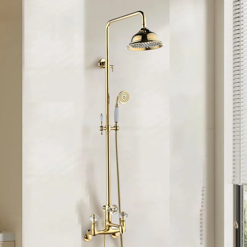 Beauty Bathroom Shower Faucet Copper Rust-proof Household Double Handle Hot Cold Mixer Shower System Bathroom Accessories