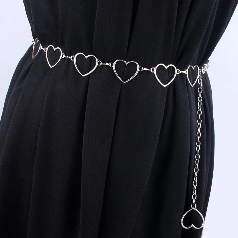 

New Silver Metal Heart Women Waist Chain Belts Dress Waistband Fashion Hip High Luxury Designer Pants Accessories Ladies Straps