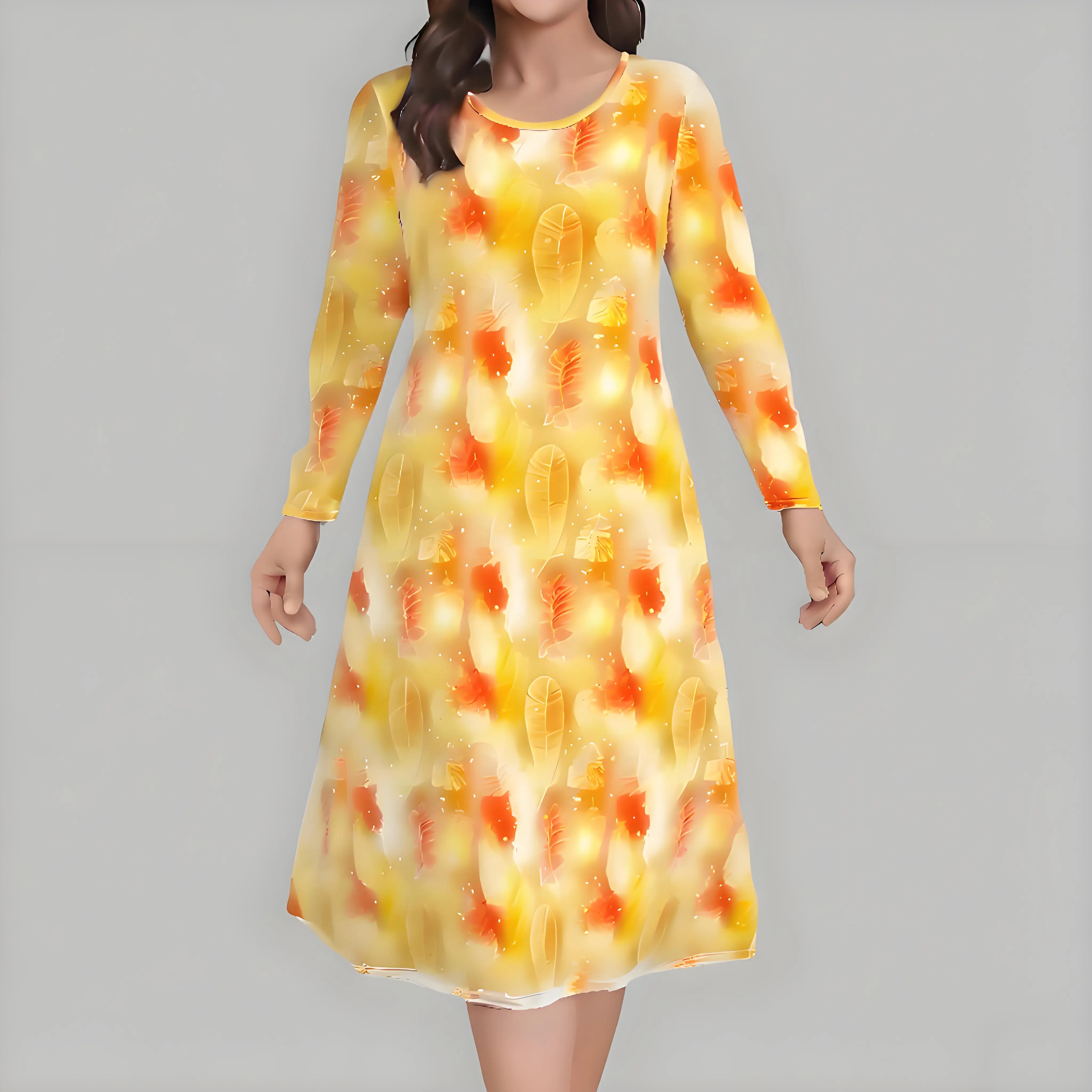 

New Women's Long Sleeve Dress Elegant Midi Dress Autumn Round Neck Long Sleeve Design Tie-Dye Printing Women's Clothing