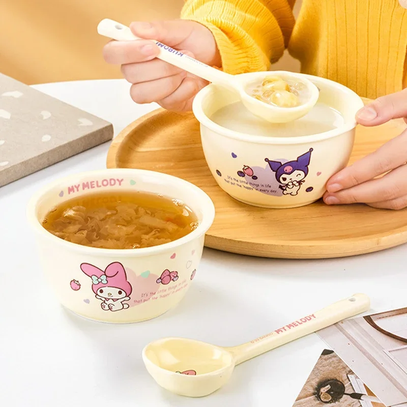 Sanrio Kawaii Hello Kitty Ceramic Yogurt Bowls My Melody Cinnamoroll Anime Cartoon Ins Style Homehold Tableware Rice Bowl Plates