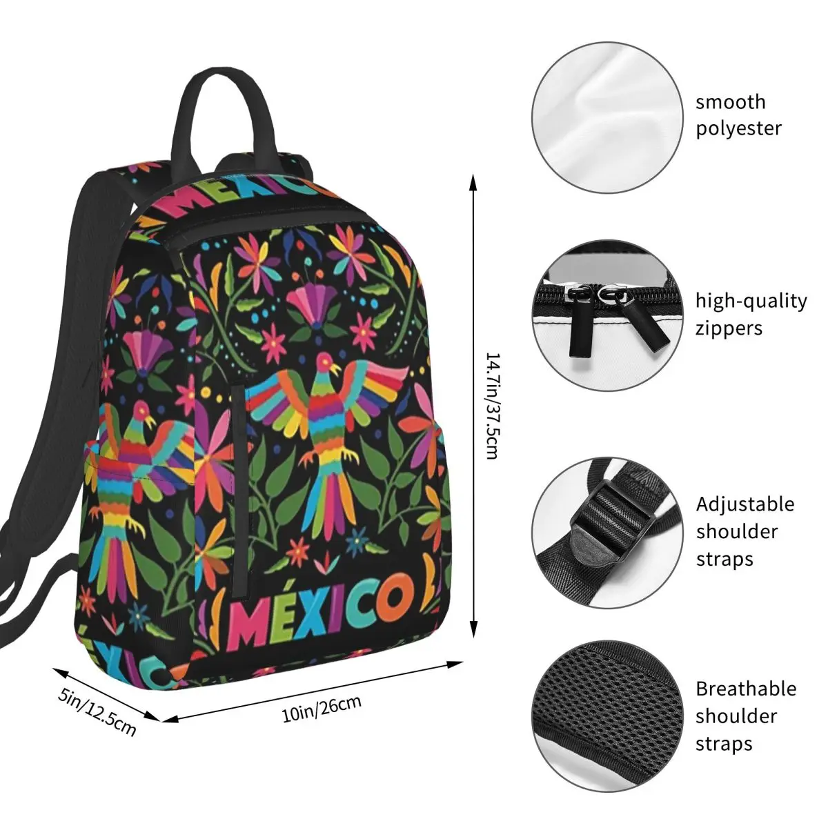 Colorful Mexican Traditional Pattern Backpack Student BookBag Boys Girls School Bag Laptop Shoulder Bags Men Women