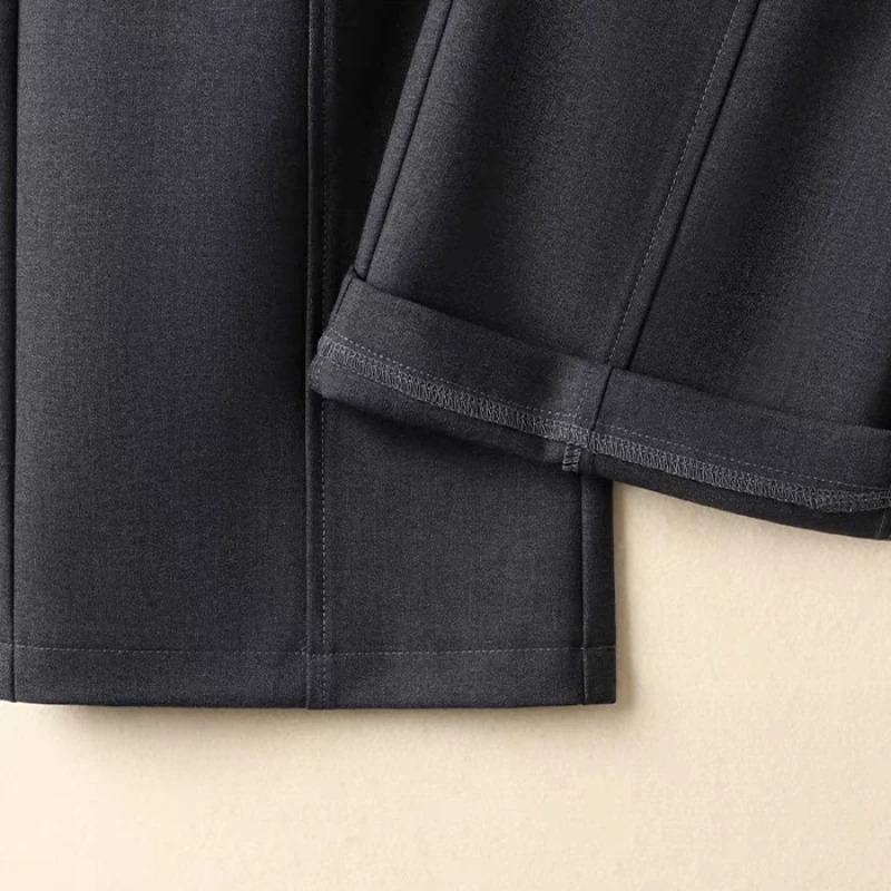 Pantaloni a gamba dritta da donna 2025 Primavera Nuovi pantaloni da donna drappeggiati sottili a vita alta Nero Grigio Pantaloni a gamba larga di fascia alta da donna