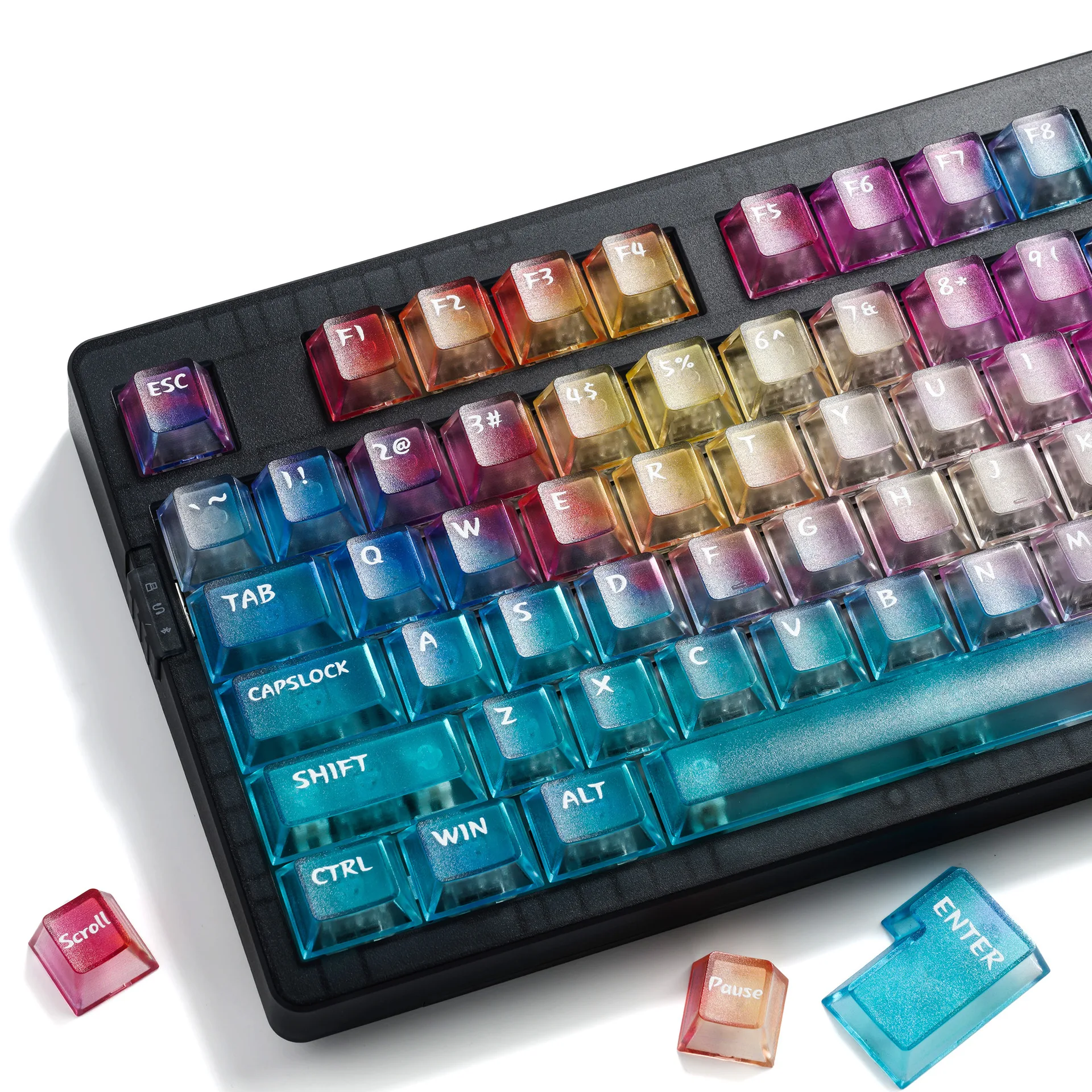 Colorful Gradient Keycaps Afterglow Style 5 Side Frosted Translucent PC OEM Profile 3D Pad Printing for Mechanical Keyboard