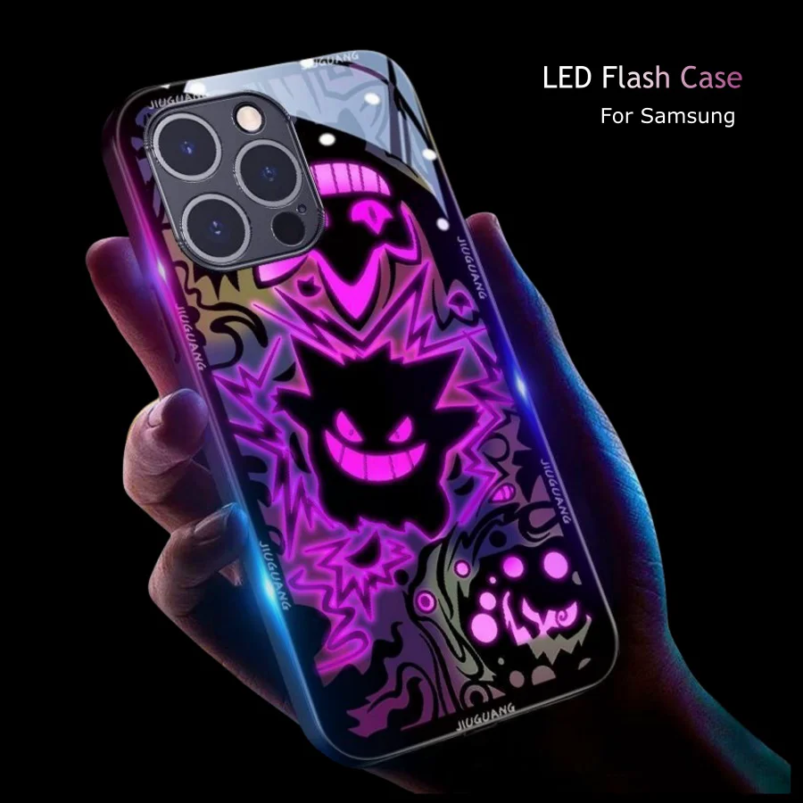 

Cool Anime Gengar LED Flash Phone Case For Samsung S24 Ultra S23 S22 S21 S20 FE S25 Plus A54 A53 A52 A14 Japan Ghost LED Cover