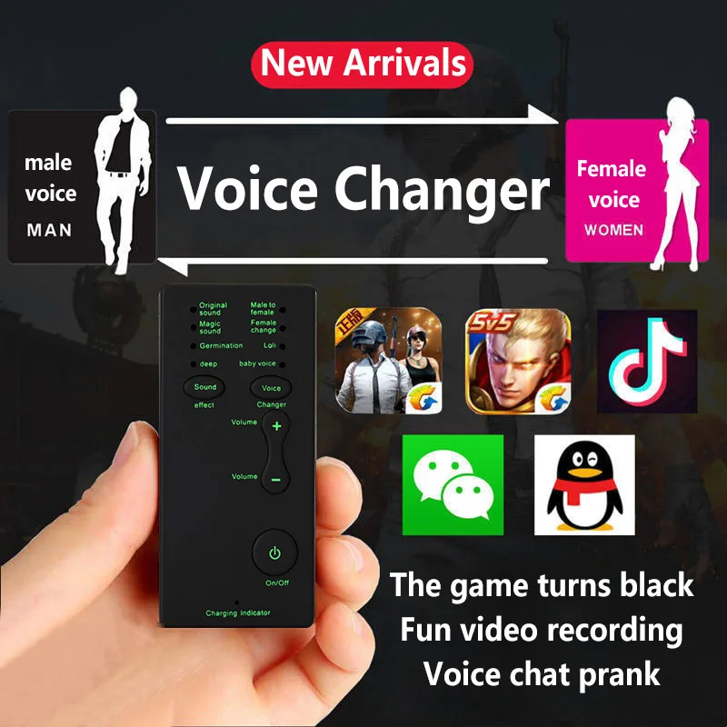 Voice Changer Microphone Mini Portable 8 Voice Changing Modulator, Adjustable Voice Functions, Phone, Computer Sound Card, Mic