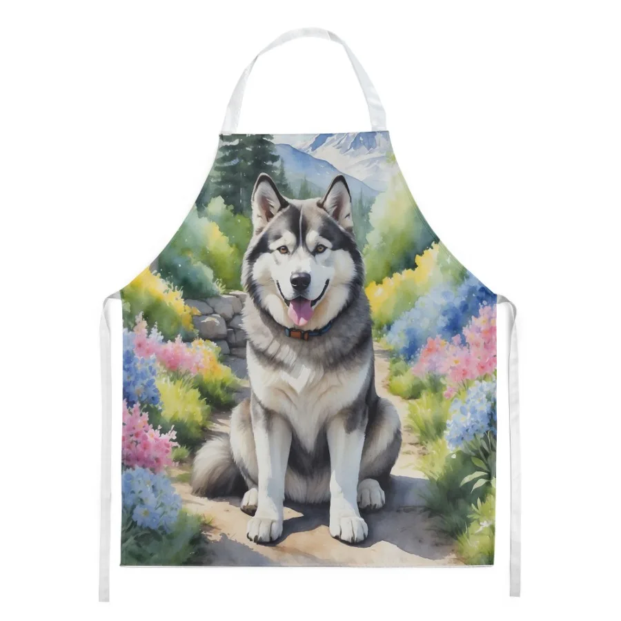 

Alaskan Malamute Spring Garden Apron Cooking Kitchen Server Baking Crafts Gardening for Adult Women Men Unisex Large Multicolor