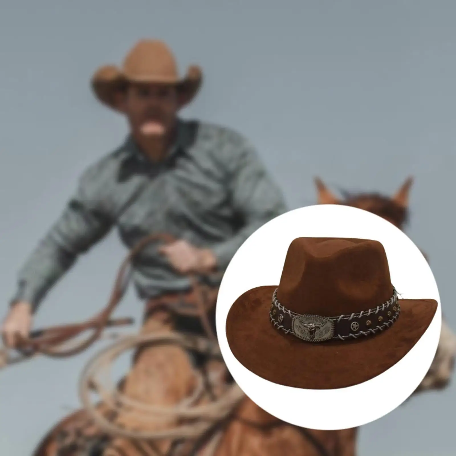 Western Cowboy Adult Gentleman Hat Wide Protection Polyester Suede Adjustable Costume Prop Suitable for Party Outdoor Camping