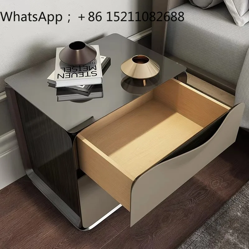 SCY light luxury bedside table creative leather bedroom bedside table glass bedside table