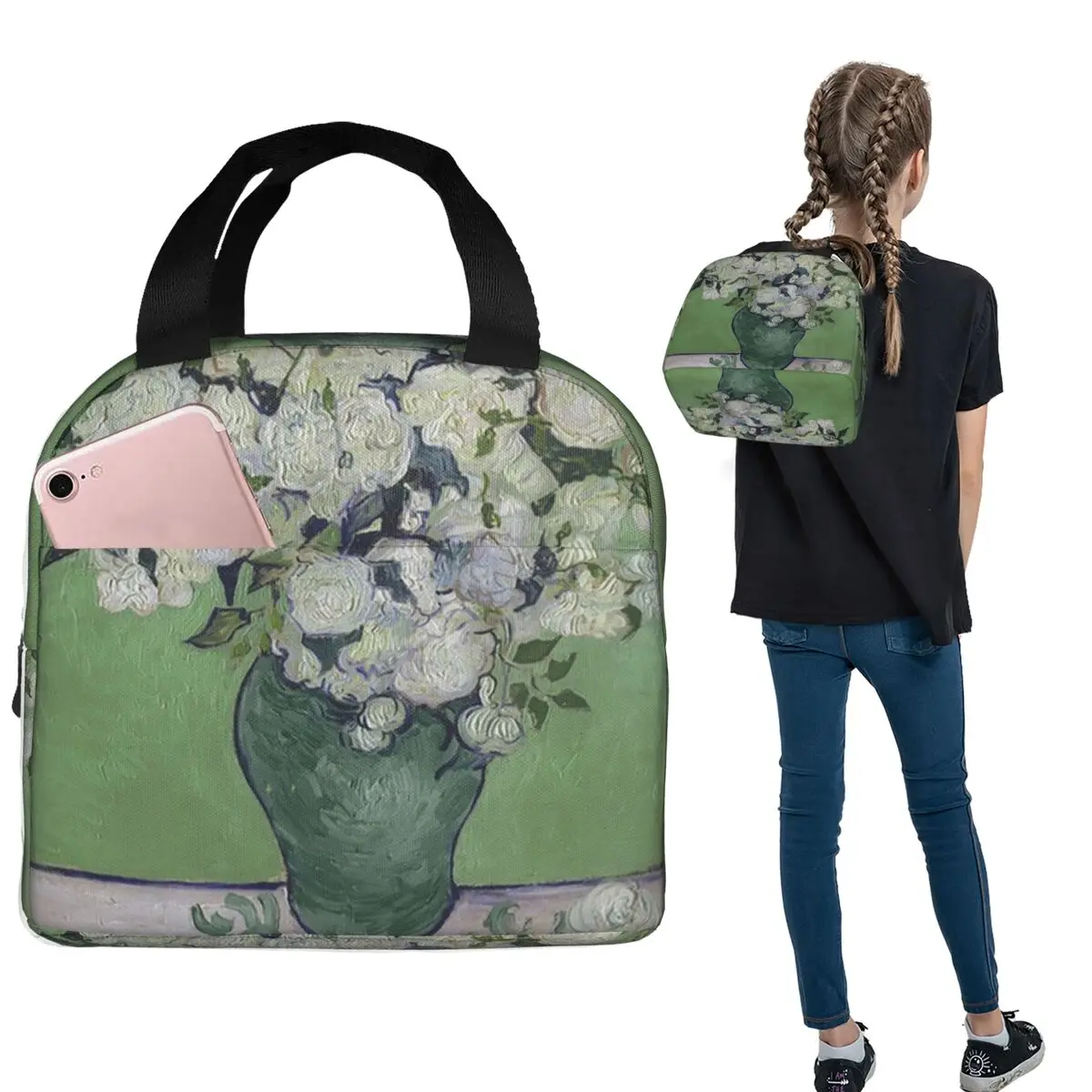 

Roses By Van Gogh Insulated Lunch Bag for Women Kids Portable Food Boxes Thermal Lunch Box Tote