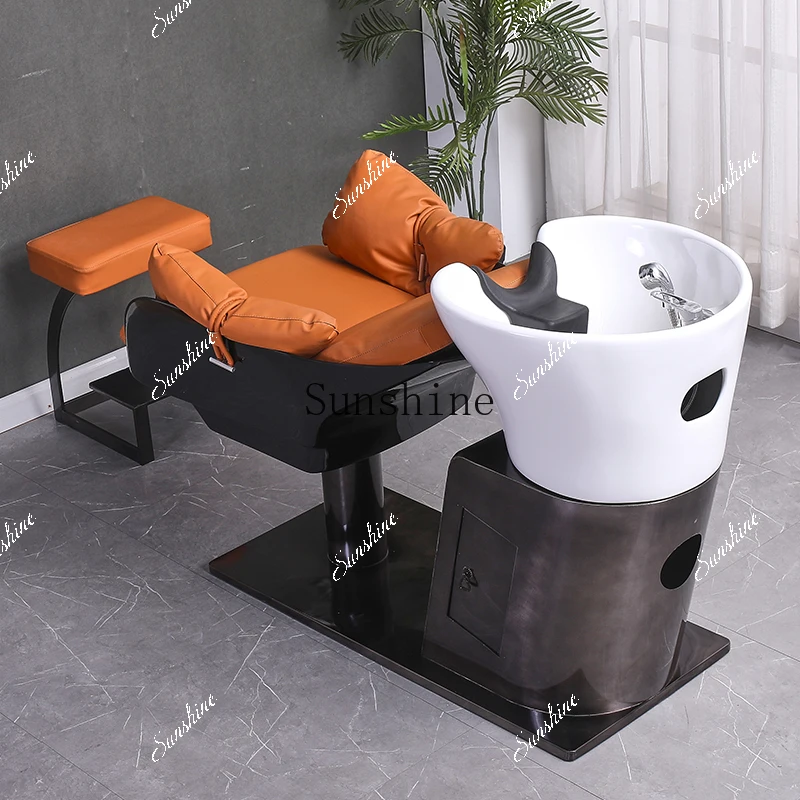 Shampoo bed hairdresser ceramic deep basin stainless steel flushing barber shop hair salon special    TF