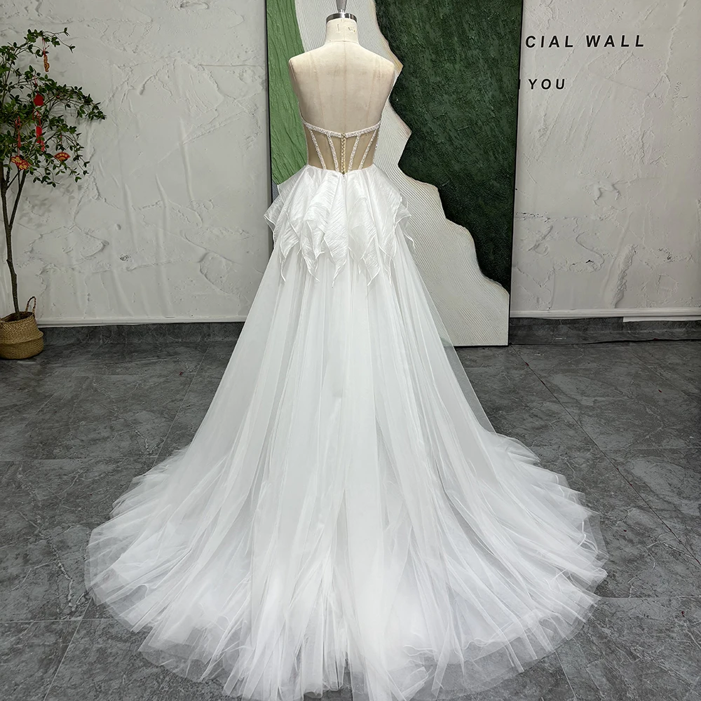 Luxury White/Ivory A-line Long Wedding Dress Boho Lace Strapless Women Marriage Bridal Gowns Plus Size Vestido De Novia 2025