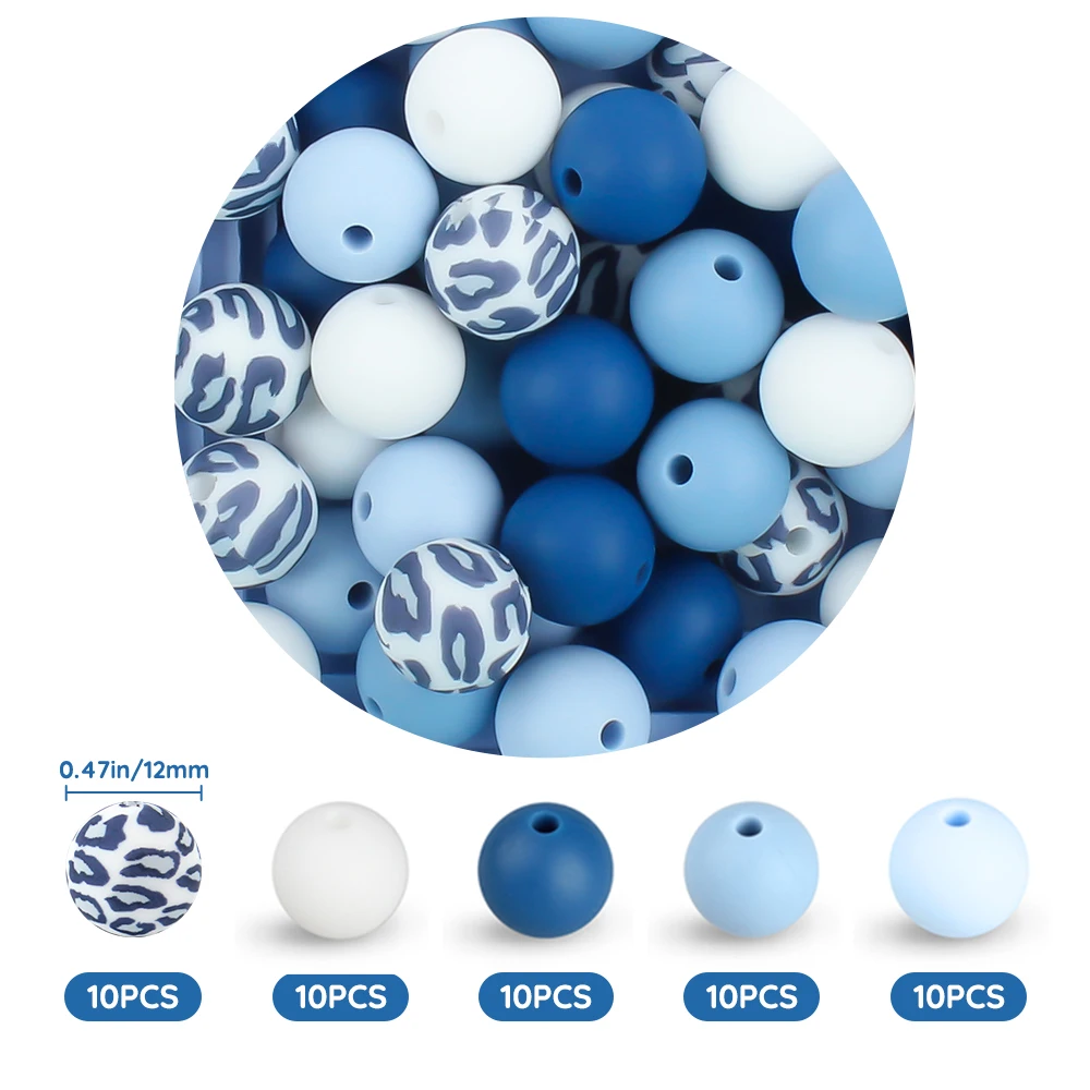 50Pcs 12MM Round Silicone Beads Leopard Print Round Ball Pearl For Jewelry Making DIY Necklace Bracelet Jewelry Accessories