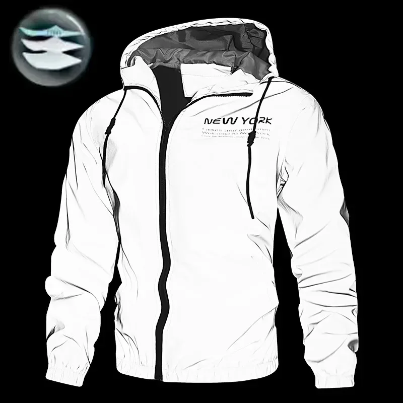 Reflective Running Jackets for Men,Tactical Jacket, Glossy Outdoor Sports Casual Men's Windbreaker Coat, Loose Waterproof Jacket