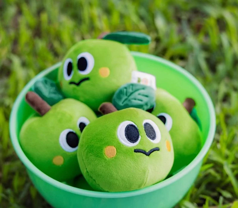 Peluche di mela verde Kawaii da 11 cm, occhi grandi, pianta carina, bambola morbida, perfetta per i regali di compleanno e Natale del festival dei bambini
