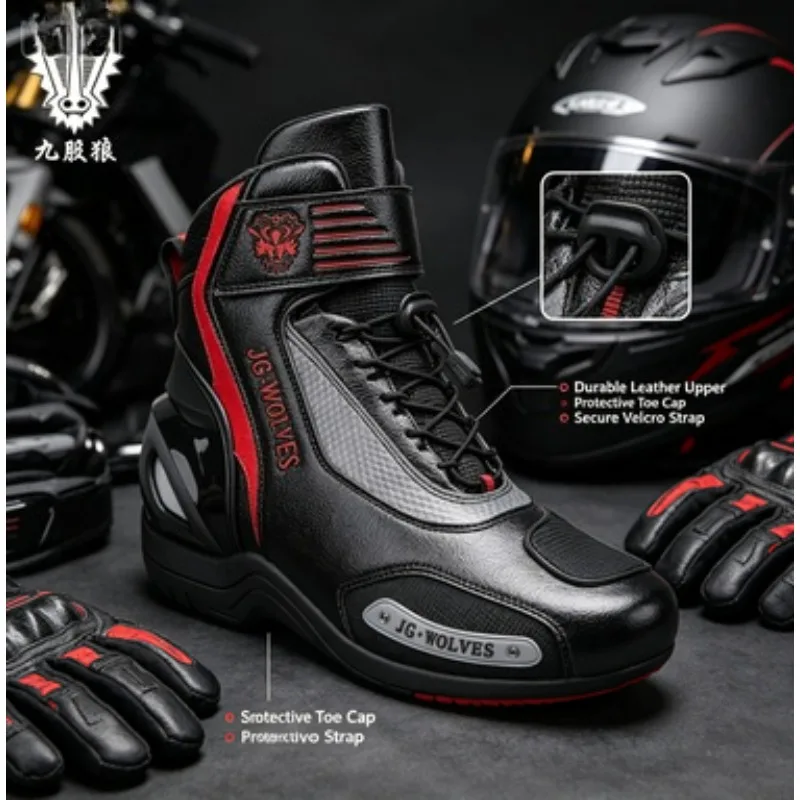 

2026 Motorcycle Riding Leather Boots for Men and Women Outdoor Botas Motocross Winter Black Thick Soled Plush Knight Boots