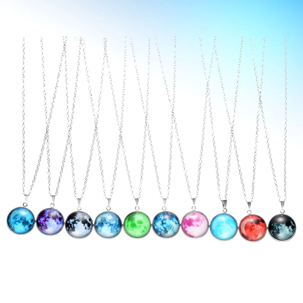 

10pcs Sweater Necklace Time Pendant Charm Luminous Moon Pattern Sweater Chain Holiday Gift Decor for Women (Mixed Pattern)