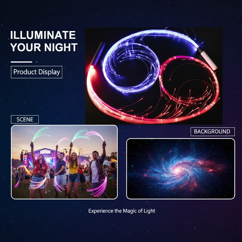LED RGB Fiber Optic Whip 360° Swivel Super Bright Light Up Multicolor Rave Toy EDM Pixel Flow Lace Dance Glowing Sparkle whips