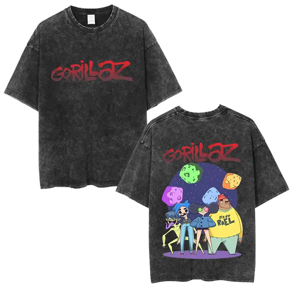 

Випраные винтажные футболки с графическим принтом рок-группы Gorillaz, мужская и женская одежда, модные футболки в стиле хип-хоп большого размера с короткими рукавами