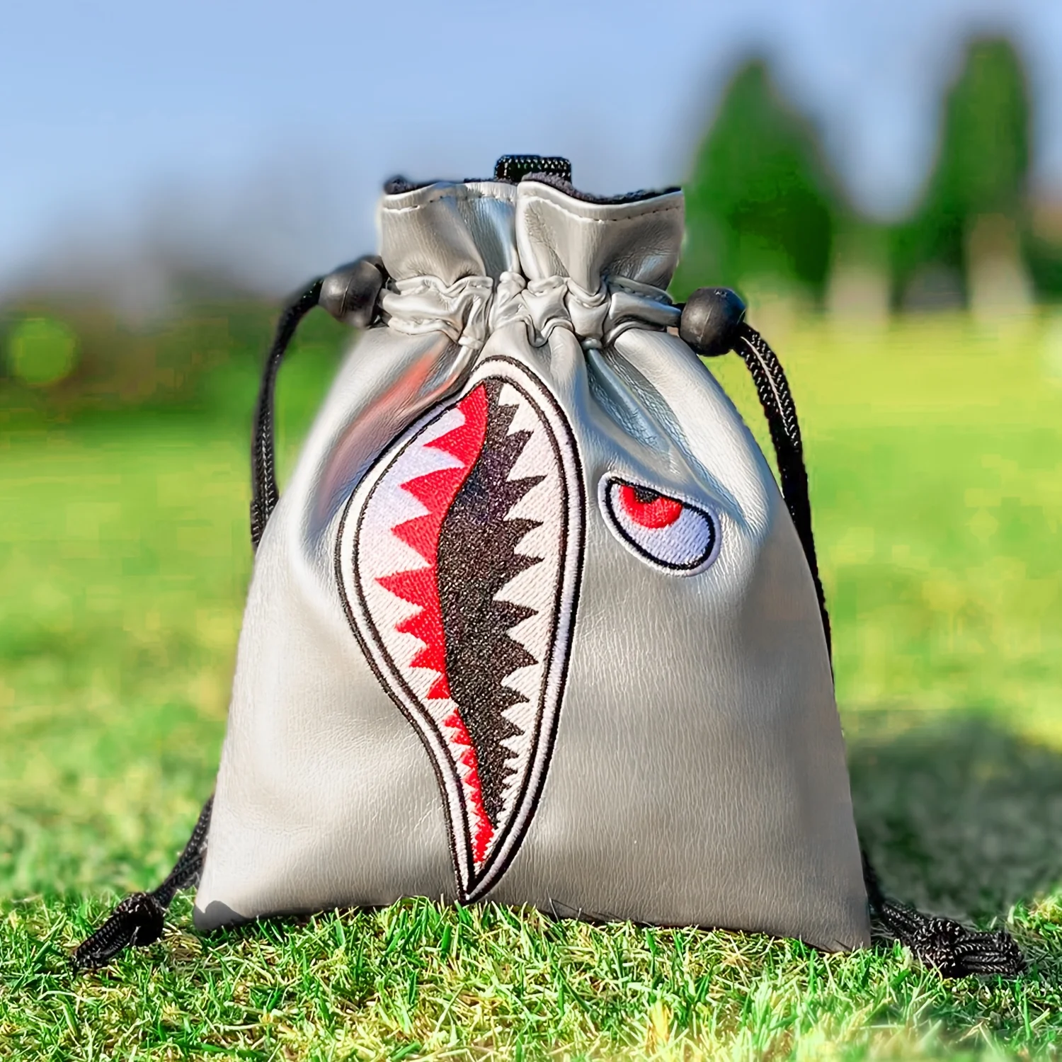 1pc Shark Style Golf Bag with Drawstring Closure, Portable Durable Faux PU Golf Ball & Tee Pouch with Drawstring - Premium