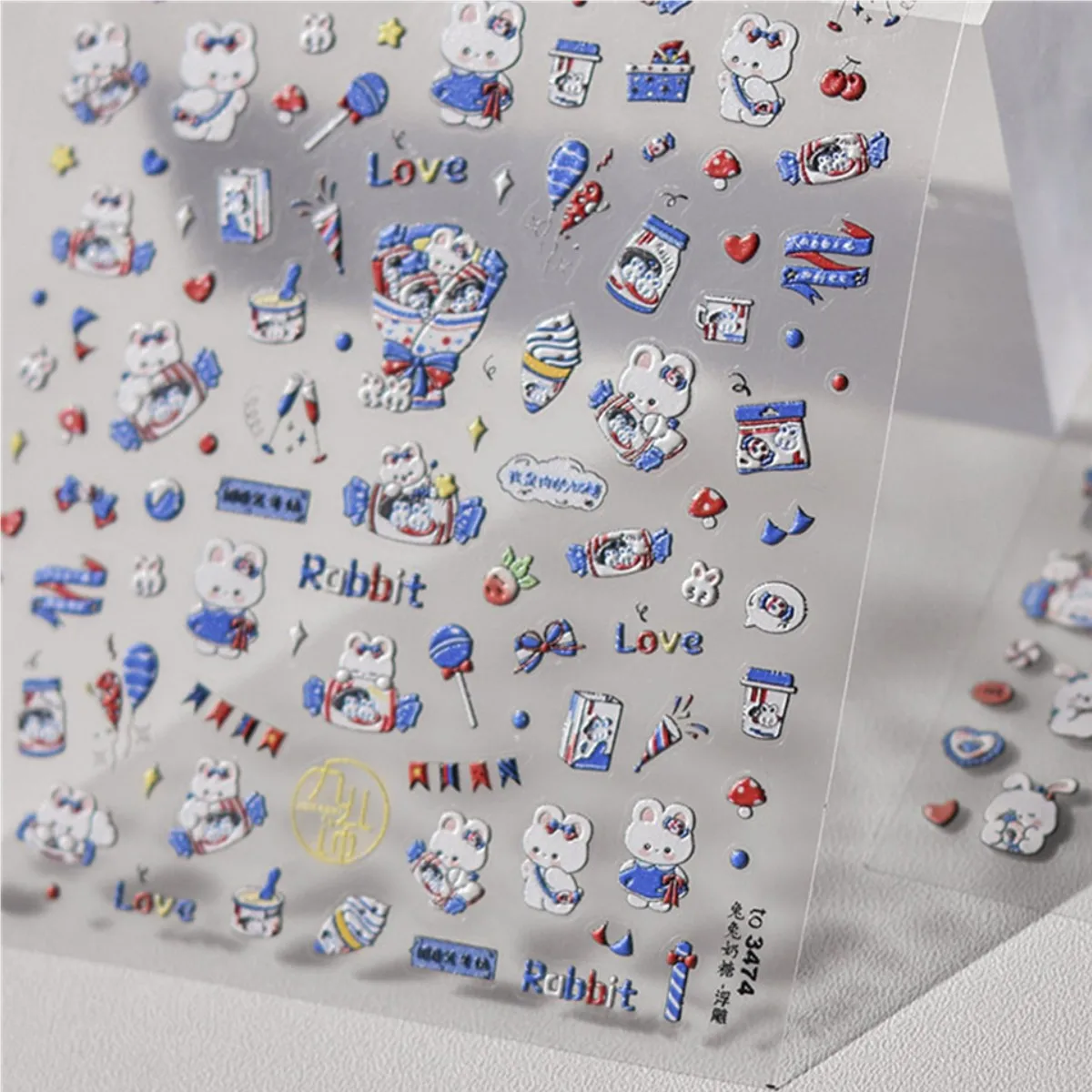 1ชิ้น5มิติ Relief การ์ตูนชุดกระต่ายเล็บน่ารักสัตว์ญี่ปุ่นสัตว์กาวตกแต่งเล็บอุปกรณ์ตกแต่งเล็บ