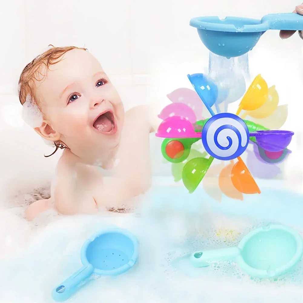 Rainbow Windmill Toddlers Bathing Sucker Water Spray Toy Colorful Waterwheel Baby Bath Toys Set Shower Sprinkler Toy