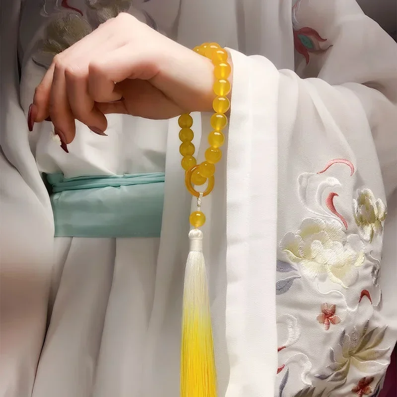 الأصفر اليشم حجر العقيق 10-12 مللي متر الخرز شرابة سوار قلادة البوذية التبتية مالا بوذا سحر الوردية اليوغا الرجال امرأة مجوهرات