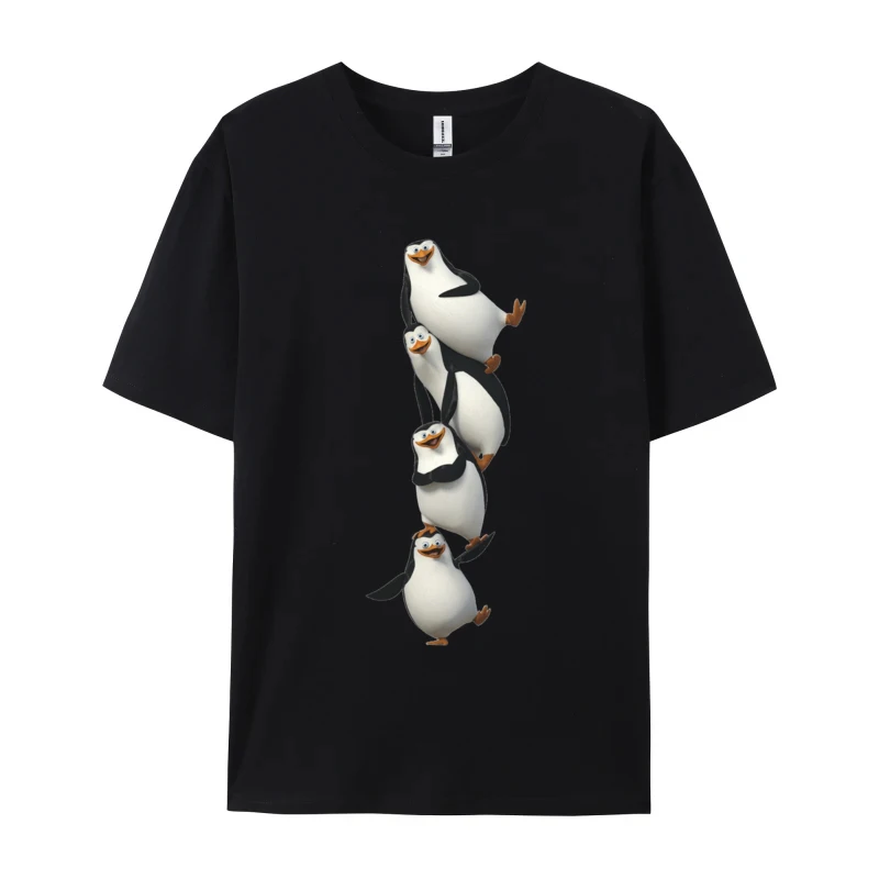 Four Funny Penguins Doing Difficult Moves T-shirt Anime Camisa Tops Shirts Graphic 100% Cotton Tops Shirts Mens Tshirts