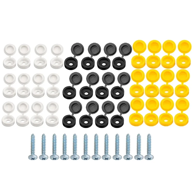 48Pcs Car Hinged Cover Cap License Number Plate Fitting Fixing Self Tapping Screw White Black Yellow License Plate Rivet
