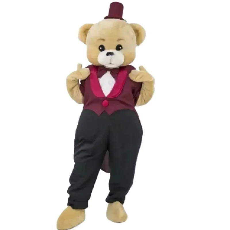 

Teddy Bear Mascot Costume Luxury Red Tailcoat Cartoon Character for Wedding Halloween Christmas Carnival Party Fancy Dress