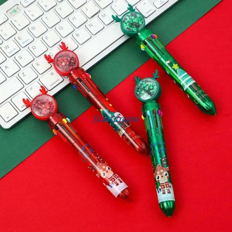 5Pcs Christmas Ballpoint Pen 10-Colors-in-1 Multicolor Pen for Christmas Stocking Stuffer Christmas Party Favor Supplies K92C