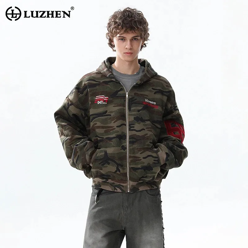 

LUZHEN Embroidery Letter Camouflage Printed Hooded Padded Coat Men 2025 Winter Fashion Handsome Casual Parka Male Clothes JY4922