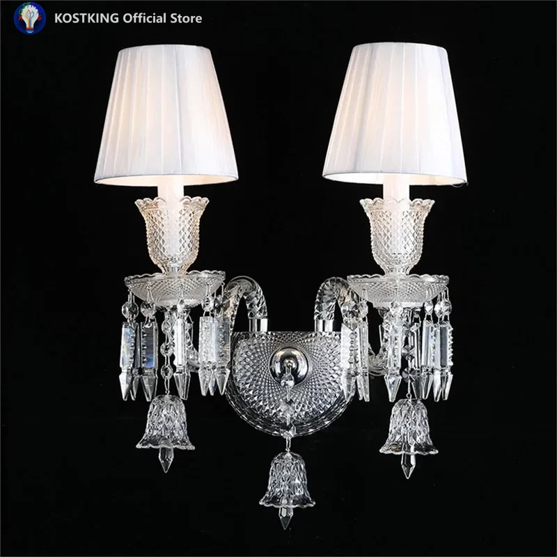 European Candle Crystal Wall Lamp LED Luxury Living Room Bedroom Study Room Hotel Villa Model Room Hallway Wall Light