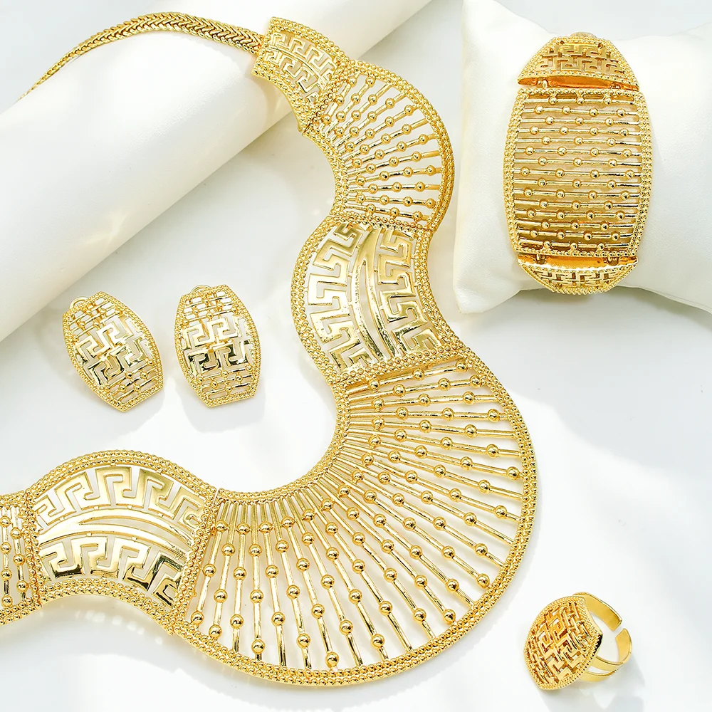 New Nigeria Dubai Jewelry For WoImen 18K Gold Plated  Wedding Party Banquet Big Necklace Set Bold Jewelry Sets High Quality