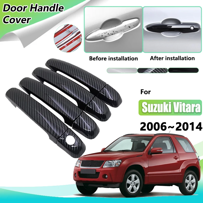 For Suzuki Grand Vitara Nomade Escudo 2006-2014 2009 2010 2011 2012 2013 Carbon Fiber Door Handle Trim Catch Cover Accessories