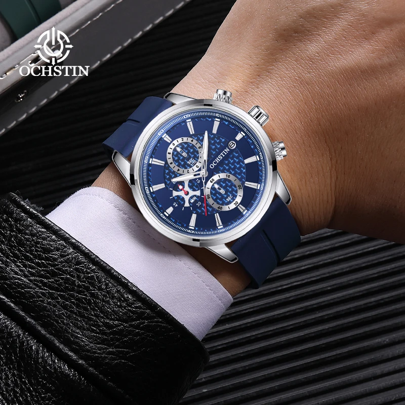 

OCHSTIN Male Commander Series Silicone/Steel Strap Watches Luminous Hand Clock Men's Fashion Luxury Waterproof Watch Gift Male