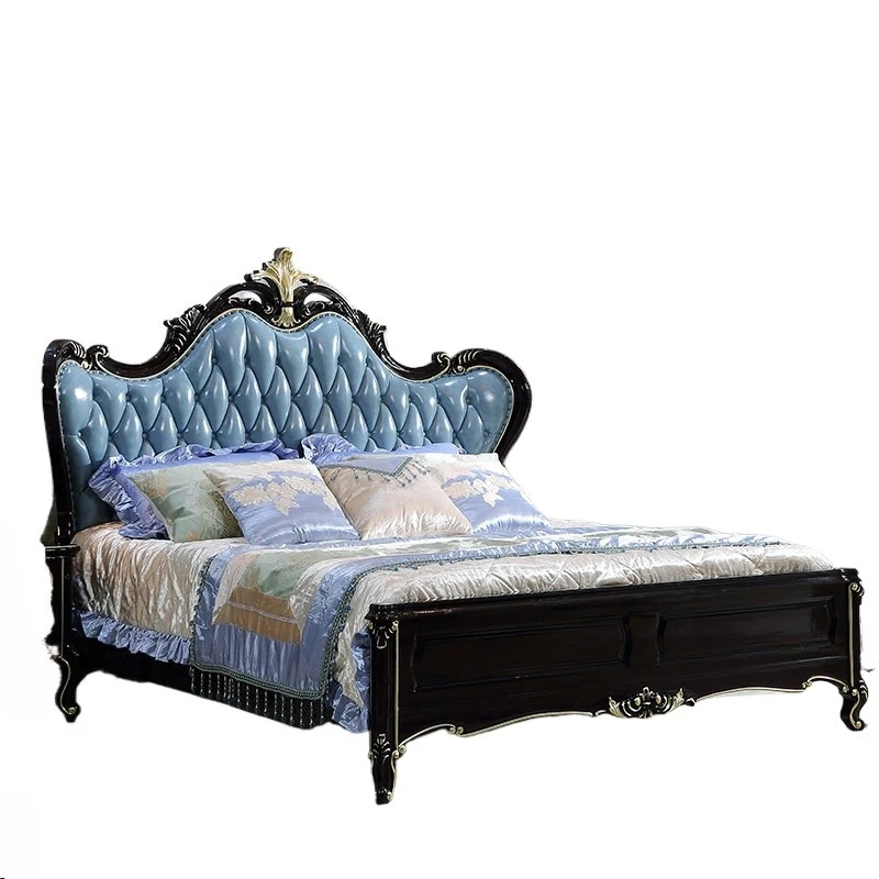 

All solid wood 1.8 double bed, leather bed, villa master bedroom wedding bed, bedroom furniture