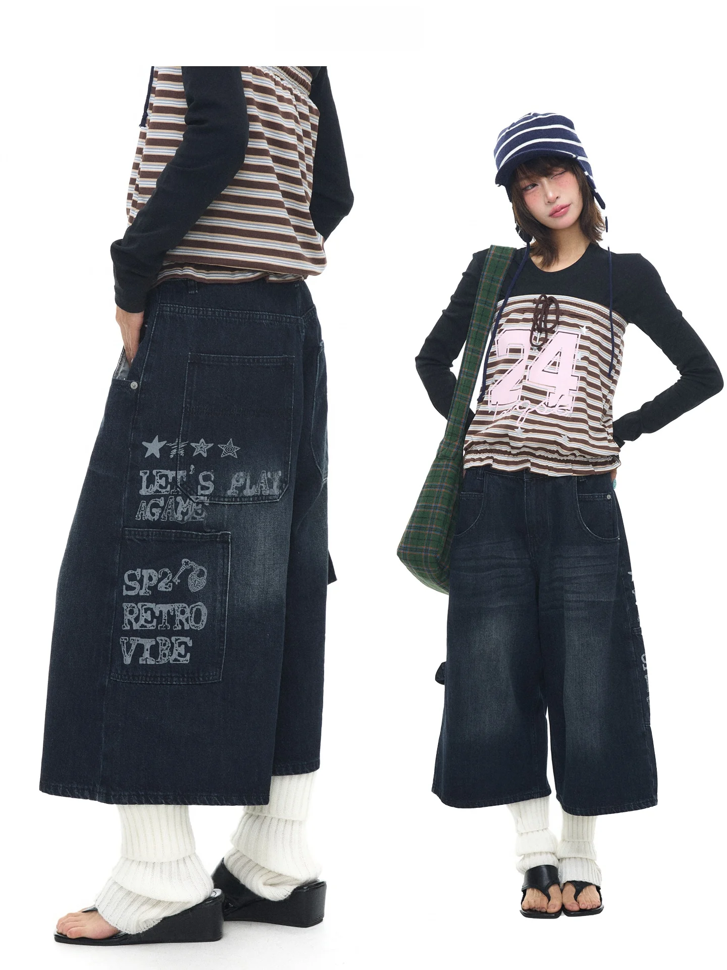 

Мужские джинсовые шорты Astrsk в ретро-корейском стиле с принтом, свободные, прямого кроя, укороченные, с эффектом потертости, с карманами на талии