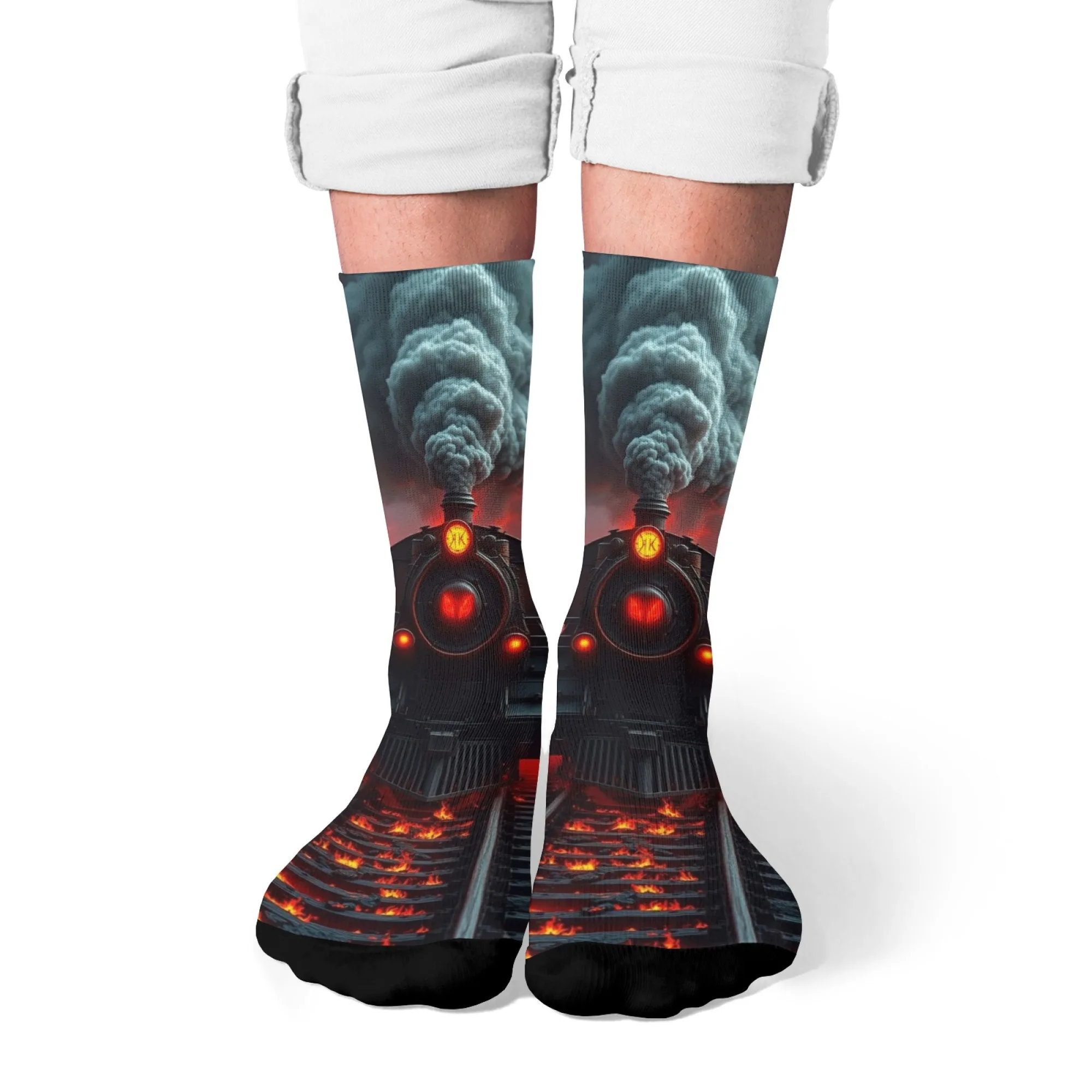Lava Train Retro Fashion Men's Socks Steampunk Style Novelty Funny Compression Socks Comfortable Breathable Casual Hip-Hop Socks